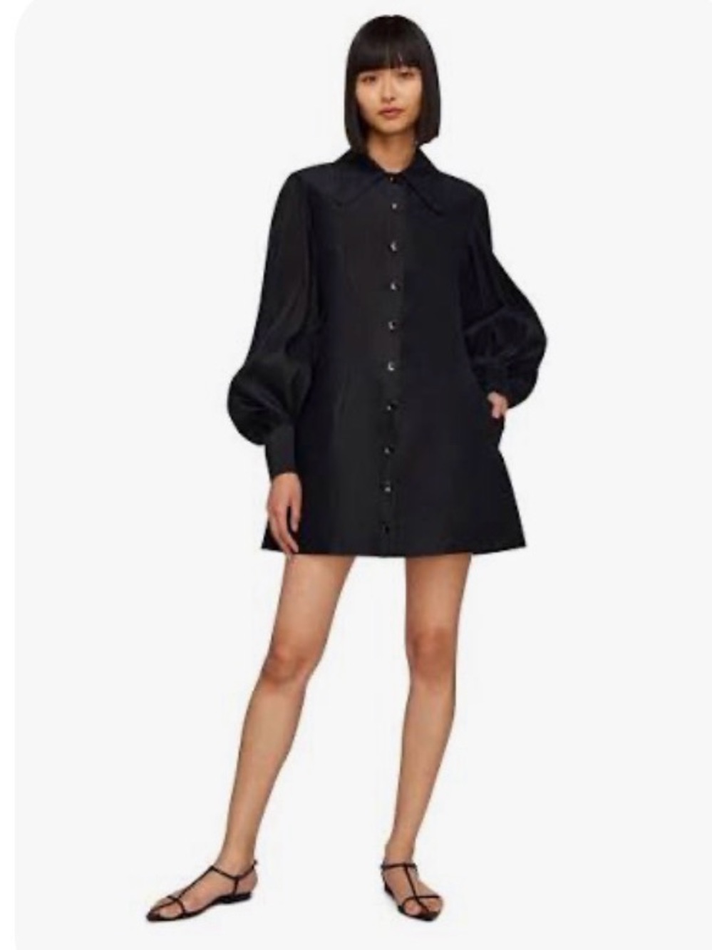 Leo Lin Sydney Womens Mini Dress Short Shirt Puff Sleeve Black Elegant Party 6